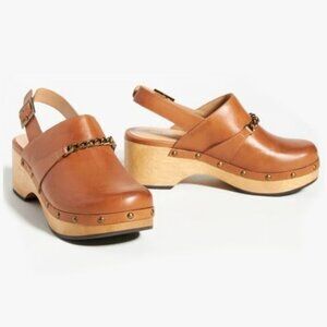 Anthropologie x Silent D Georgia Slingback Brown Leather Heeled Clogs, 38 / 7.5